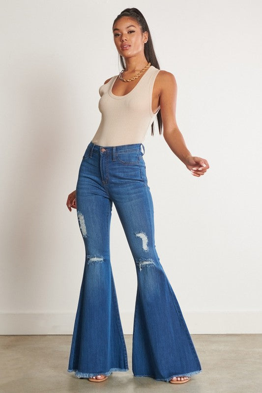 High Waisted Distressed Flare