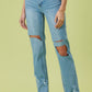 High Rise Distressed Wide Leg Jeans