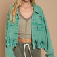 Fringe Distressed Crop Denim Jacket