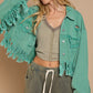 Fringe Distressed Crop Denim Jacket