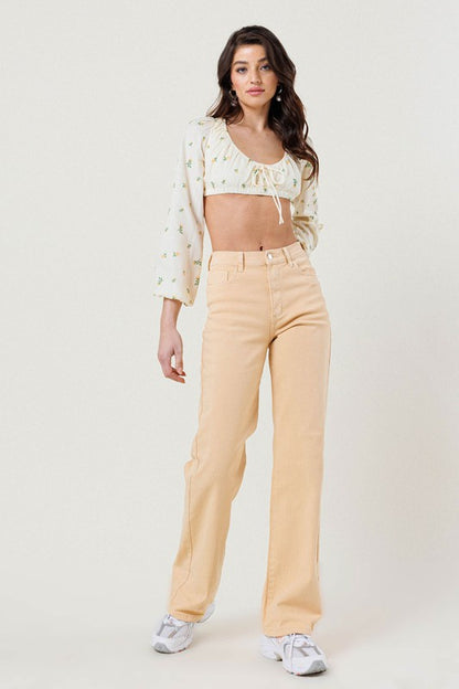 High Waisted Wide Cut Straight Leg