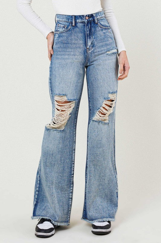 High Rise Wide Leg In Vintage Acid Wash