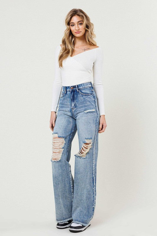 High Rise Wide Leg In Vintage Acid Wash