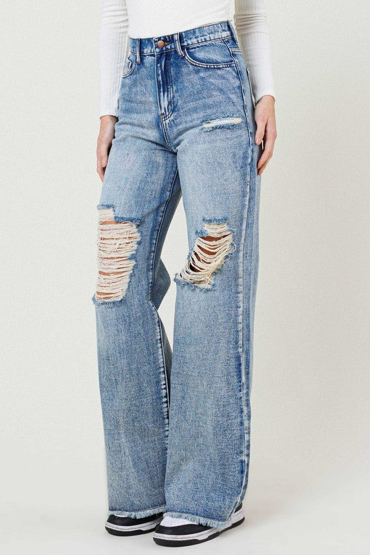 High Rise Wide Leg In Vintage Acid Wash