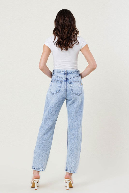 High Waisted Straight Leg In Vintage Acid Wash