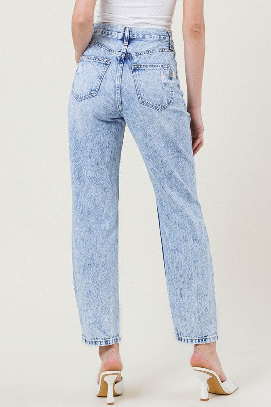 High Waisted Straight Leg In Vintage Acid Wash