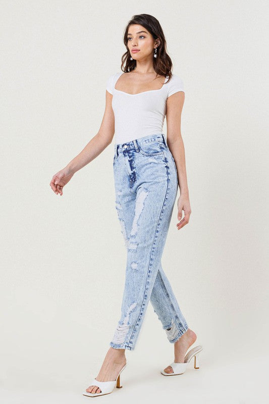 High Waisted Straight Leg In Vintage Acid Wash