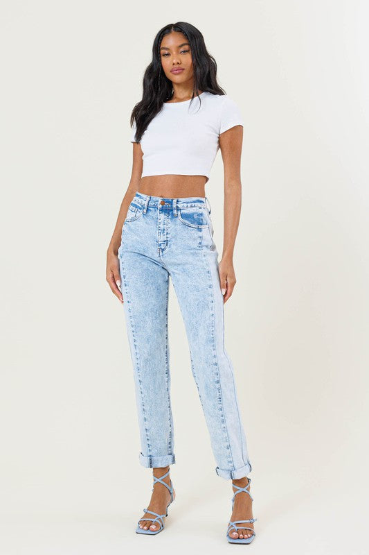 High Rised Color Block Boyfriend Jeans