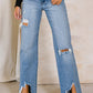 High Rise Distressed Wide Jeans