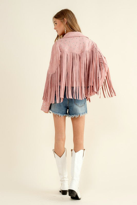 Studded Fringe Open Western Jacket