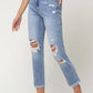 Super High Rise Distressed  Relaxed Straight