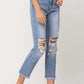 Super High Rise Distressed  Relaxed Straight