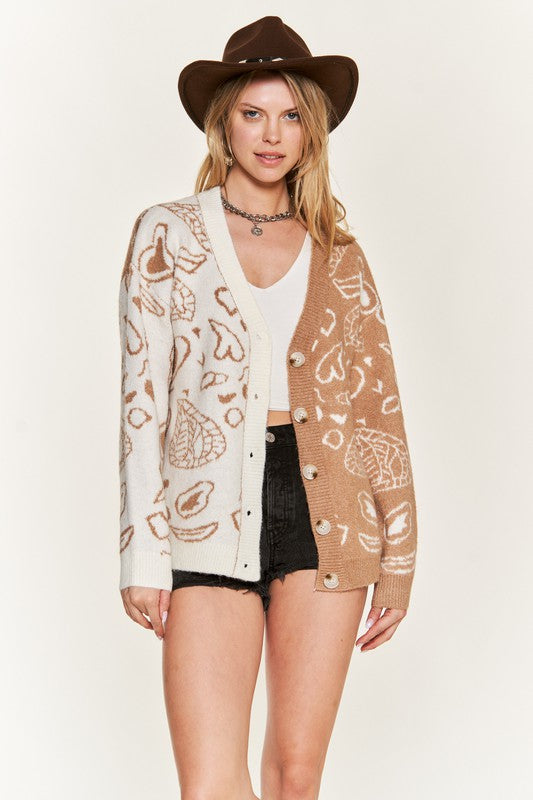 Paisley And Heart Print Cardigan