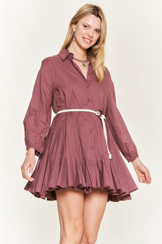 SOLID FLARE SHIRT DRESS