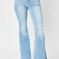 Mid Rise Raw Hem Slit Flare Jeans