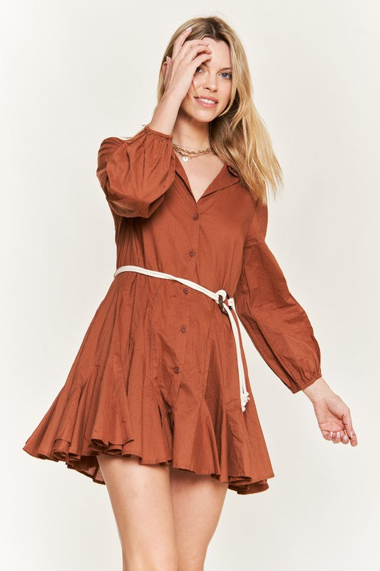 SOLID FLARE SHIRT DRESS