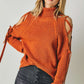 Solid Turtleneck Cutout Long Sleeve Sweater