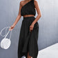 One-Shoulder Sleeveless Cropped Top and Skirt Set