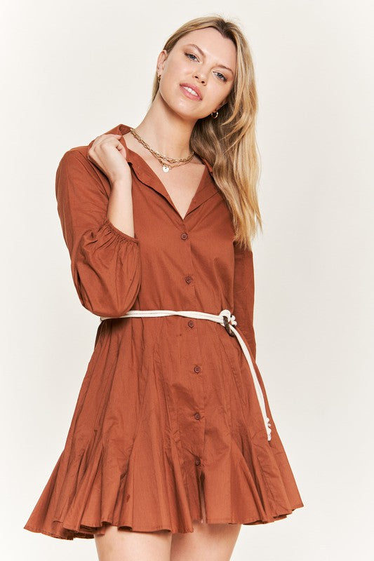 SOLID FLARE SHIRT DRESS