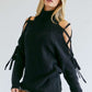 Solid Turtleneck Cutout Long Sleeve Sweater