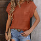 Pocketed Round Neck Cap Sleeve Sweater