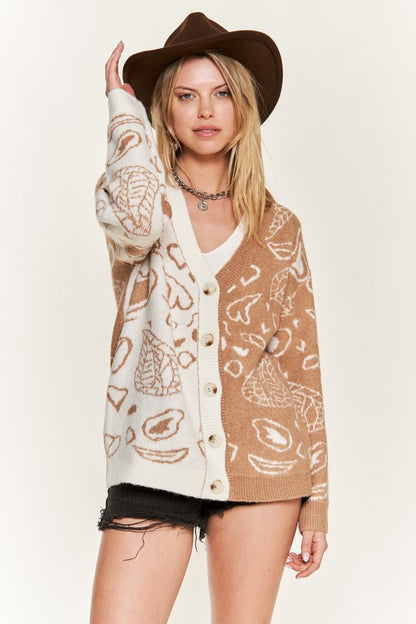 Paisley And Heart Print Cardigan