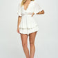 Flutter Sleeved Short Romper with Crochet Trim