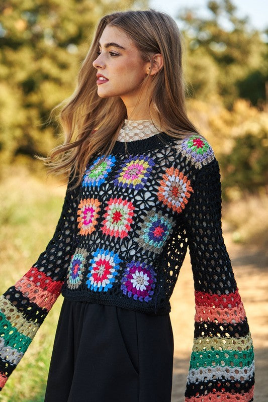 Crochet Cropped Knit Sweater