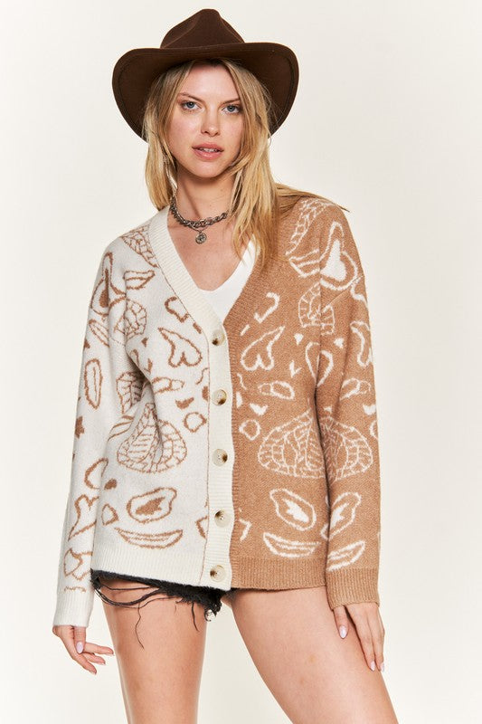 Paisley And Heart Print Cardigan