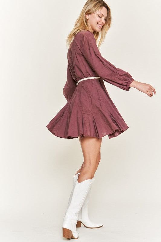 SOLID FLARE SHIRT DRESS