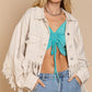 Fringe Distressed Crop Denim Jacket