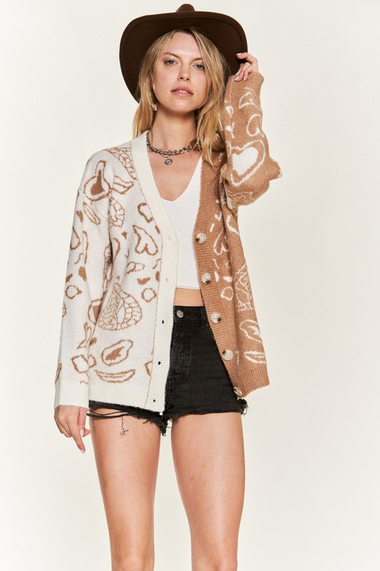 Paisley And Heart Print Cardigan