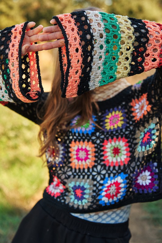 Crochet Cropped Knit Sweater