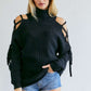 Solid Turtleneck Cutout Long Sleeve Sweater