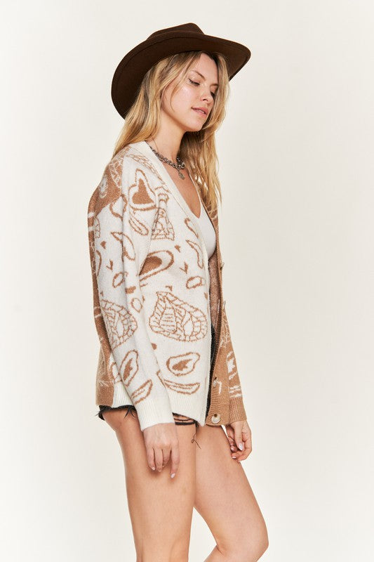 Paisley And Heart Print Cardigan