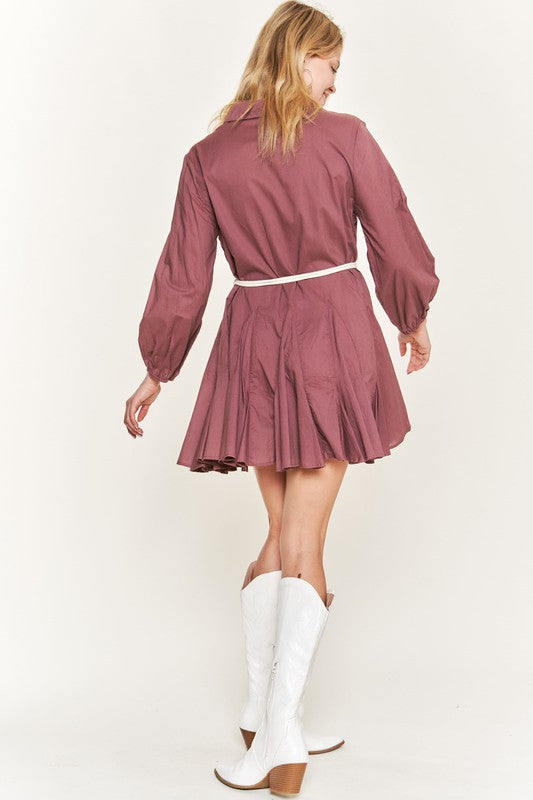 SOLID FLARE SHIRT DRESS