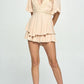 Flutter Sleeved Short Romper with Crochet Trim