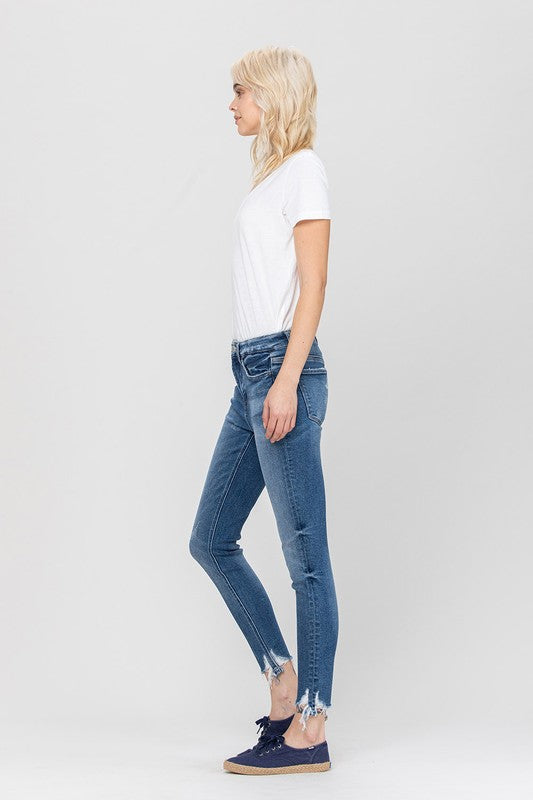 HIGH RISE ANKLE SKINNY HEM DETAILS