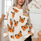 Butterfly Print Long Sleeve Sweater