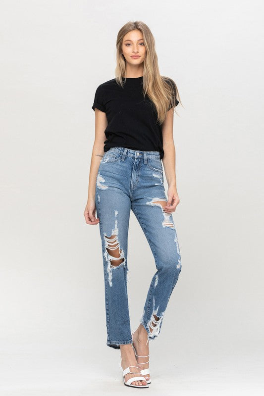 Woman in jeans and black shirt