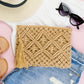 Khaki macrame clutch