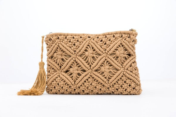 Khaki macrame clutch