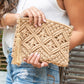 Khaki macrame clutch