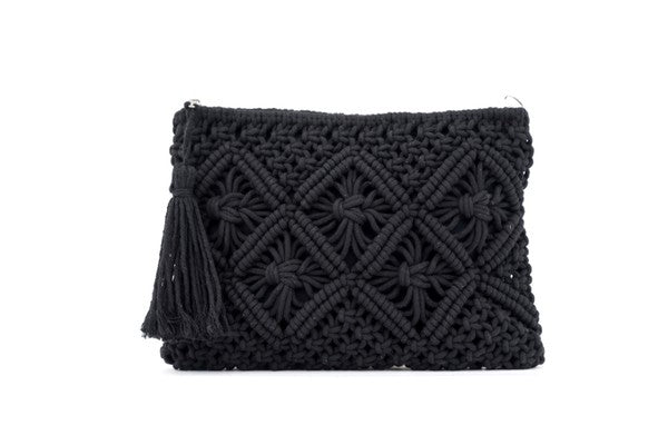 Black macrame clutch