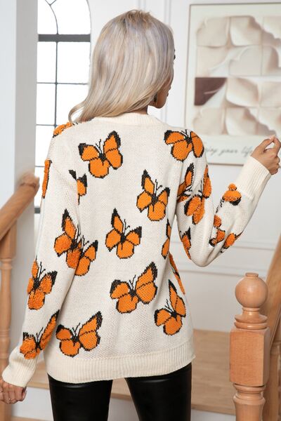 Butterfly Print Long Sleeve Sweater