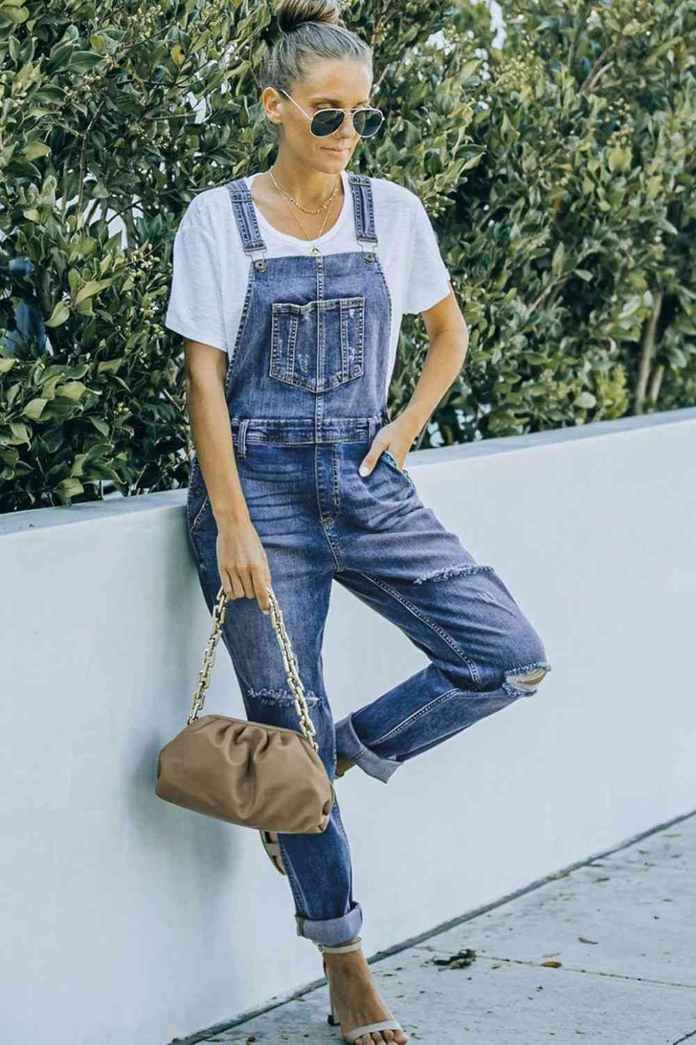 Distressed Denim Overalls