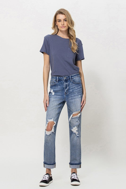 Stretch Boyfriend Jeans W Paint Spatter Detail