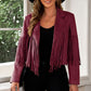 Fringe Trim Lapel Collar Cropped Blazer