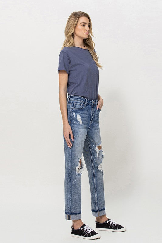 Stretch Boyfriend Jeans W Paint Spatter Detail