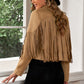 Fringe Trim Lapel Collar Cropped Blazer